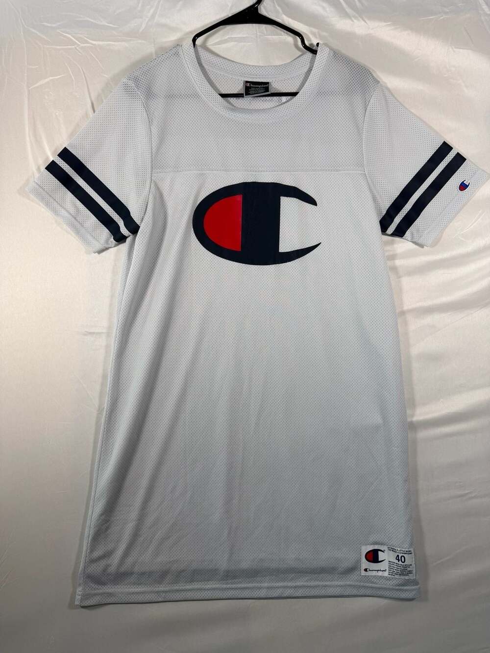 Champion Jersey Dress Size Medium White Mesh Short Sleeve Logo